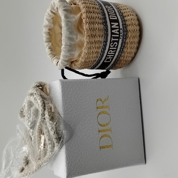 NIB Christian Dior Mini VIP Straw Detachable Crossbody Bucket Bag - Picture 5 of 5